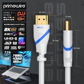 8k HDMI Cable 2.1 1 m Metre - 8K @ 60Hz / 120Hz - 4K @ 240Hz with DSC - 48 Gbit/s - HDMI 2.1 2.0a 2.0b - 3D - High Speed - HDTV - UHD II - Dynamic HDR-10+ - eARC - Variable Refresh Rate VRR - White