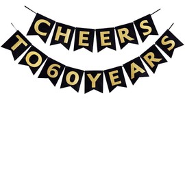 Losuya Cheers to 60 Years Banner Bunting for Happy 60th Birthday Party Garland Decoration Favor and 60th Wedding Anniversary Supplies