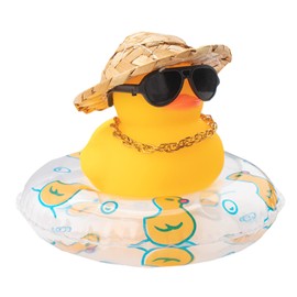wonuu Car Rubber Duck, Yellow Duck Decoration Dashboard with Sun Hat Swim Ring Necklace Sunglasses for Car Dashboard Decorations