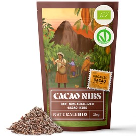NaturaleBio Organic Raw Cacao Nibs 1 lb. Natural and Pure. Made in Tropical Regions from The Theobroma Cacao Plant. Source of Magnesium, Potassium, and Iron. Sugar-Free Chocolate Chips Substitute.