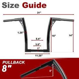 TIGERSGATE 14 Inch Sportster Dyna Ape Hangers Softail Handlebar 1.25 inch Z bar for Harley 1995-Up Road King 1998-2013 Road Glide（Black）