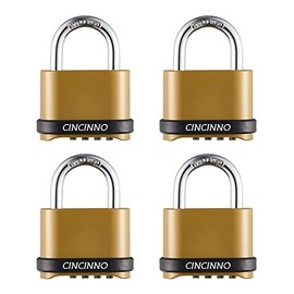 CINCINNO Heavy Duty Weatherproof Combination Lock, 4-Pack Outdoor Combo Lock,Resettable Combination Padlock for Gate,Shed,Storage Unit