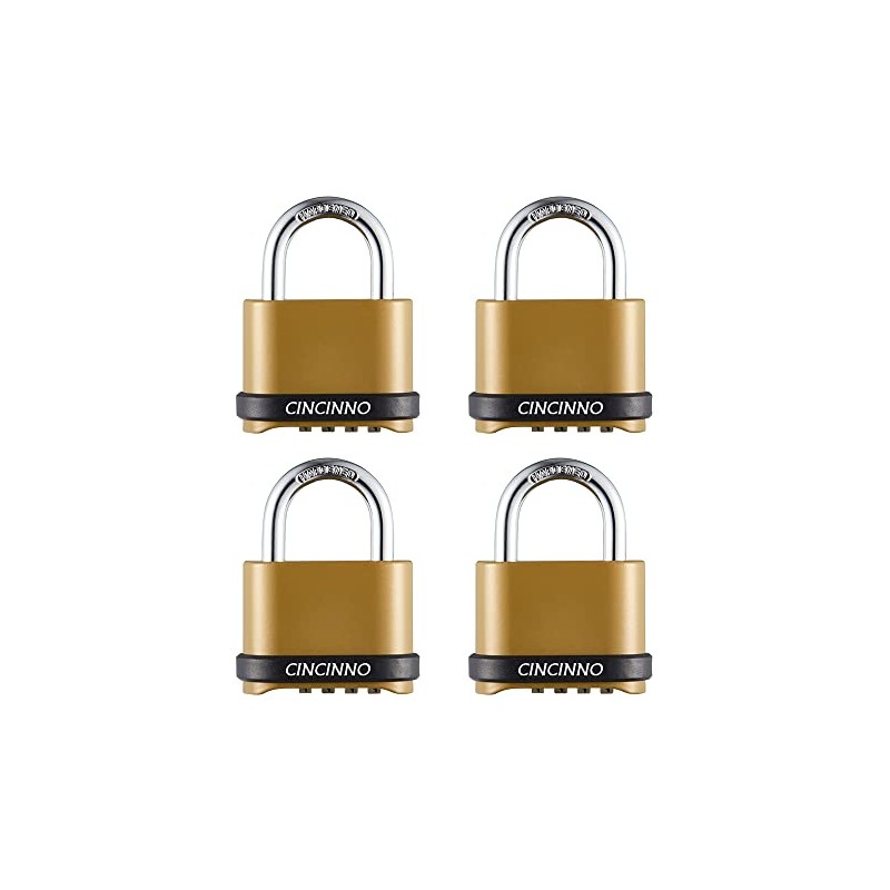 CINCINNO Heavy Duty Weatherproof Combination Lock, 4-Pack Outdoor Combo Lock,Resettable