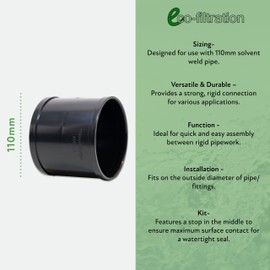 eco-filtration 110mm (4″) Solvent Weld Straight Connector – Heavy-Duty Pipe Fitting – Ideal for Ponds, Gardens, Water Features & Drainage