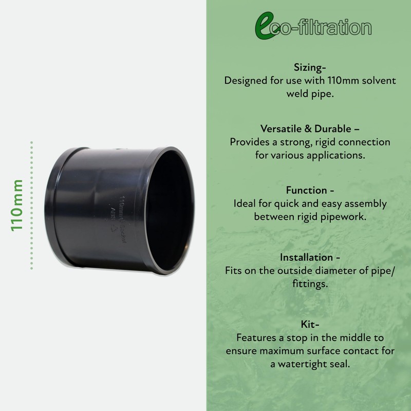 eco-filtration 110mm (4″) Solvent Weld Straight Connector – Heavy-Duty Pipe
