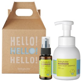 babybuba Organic Baby Gift Set, Baby Shower, Shampoo & Lotion, Moist Moisturizing, Baby Skin Care, Whole Body, Made in Japan, Comes with Gift Box (Can be Used for Newborns and Parents and Children)