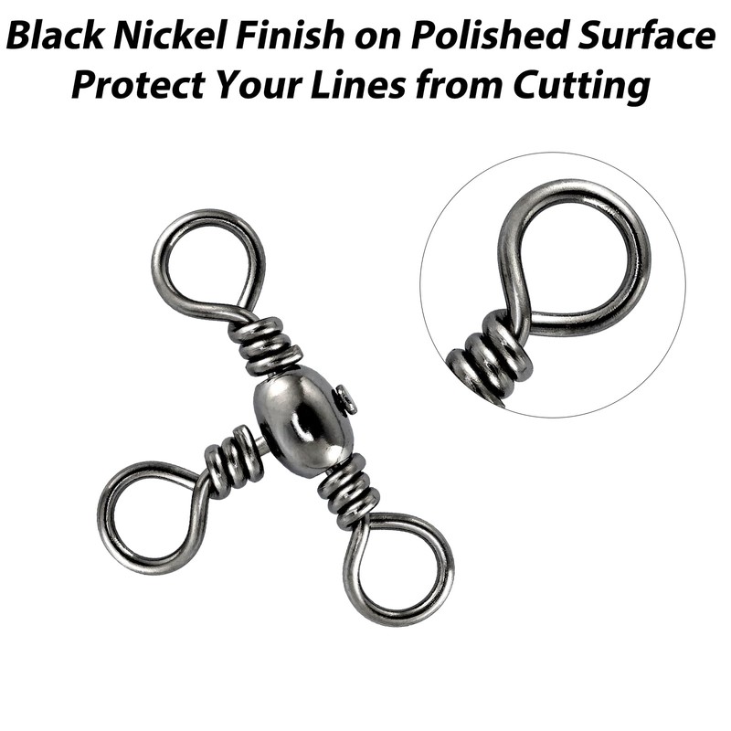 Alwonder 3-Way Fishing Barrel Swivels, Pack of 50, 44Lb
