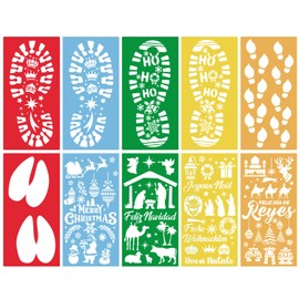 DPKOW Santa Claus Gnome Footprint Stencils Christmas Nativity Stencils Painting Crafts, Camel Elf Footprint Stencils for Drawing Scrapbooking on Wood/Textile/Wall/Tattoo/Paper/Home