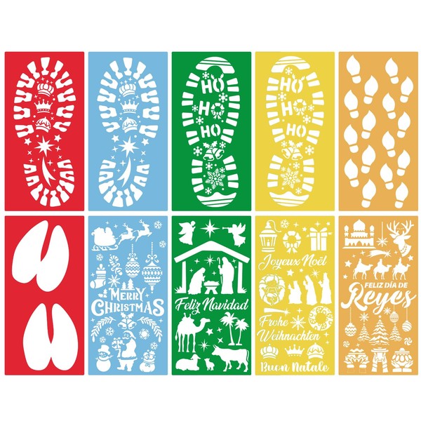 DPKOW Santa Claus Gnome Footprint Stencils Christmas Nativity Stencils Painting
