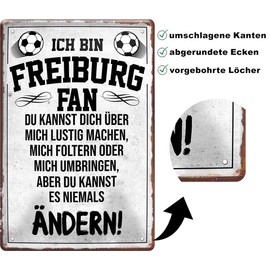 Tin Signs "I Am Freiburg Fan" Metal Sign for Football Enthusiastic Decorative Sign Gift Idea 20 x 30 cm