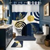 Navy Blue Bathroom Sets with Hookless Shower Curtain and Rugs