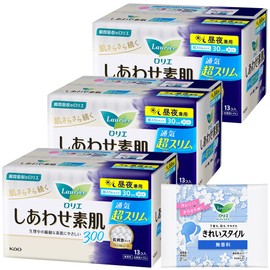 [Bulk Purchase] Laurier Happy Bare Skin, Breathable, Ultra Slim, Day and Night with Feathers, 11.8 inches (30 cm), 13 Pieces x 3 Pieces (39 Pieces) + Bonus