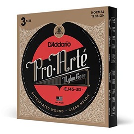 D'Addario Cuerdas de nailon EJ45-3D Pro-Arte para guitarra clásica, tensión normal, 3 juegos