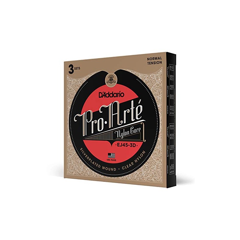D'Addario Cuerdas de nailon EJ45-3D Pro-Arte para guitarra clásica, tensión