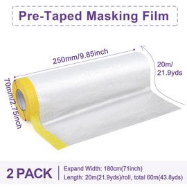 BOMEI PACK Pre-Taped Masking Film, 71inch x 66Feet Tape and Drape for Automotive Painting Covering, Two Rolls, Total 132Feet