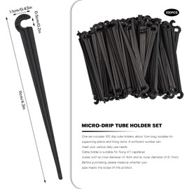 Bailinks C Shape Hose Holder 100pcs Black Irrigation Drip Pipe Support Rods Hose Holder Irrigation System Tools for 4/7mm Micro Flow Drip Irrigation Pipes Garden