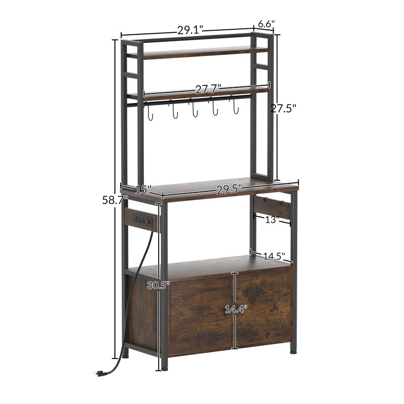 Uniheim Bakers Rack with Storage & Power Outlet for Kitchen,