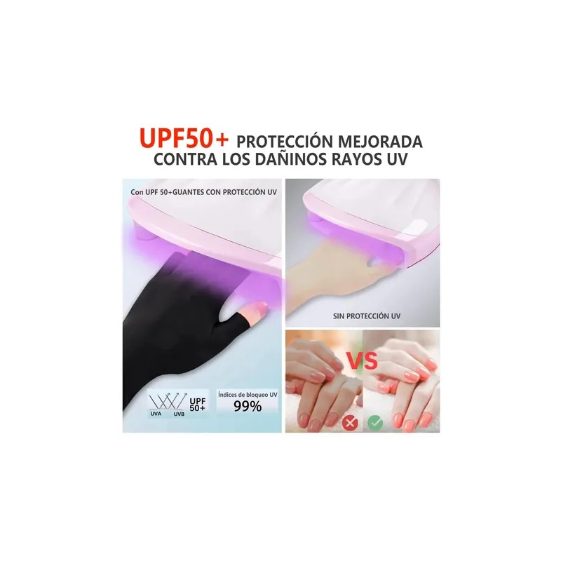 Guantes Para Manicure Protección Contra Uv (1 Par) Negro