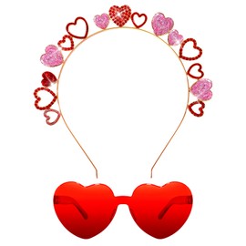 YARIEW Valentines Day Headbands for Women Heart Headband and Red Heart Glasses Rhinestone Headband for Women Valentine Day Decorations Fashion Headband Party Glasses Hair Accessories