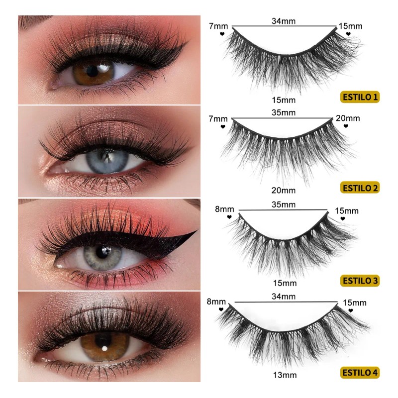 20 Pares De Pestañas Postizas 3d Mixtas Visón Hecho Mano