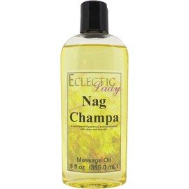 Nag Champa Massage Oil, 8 oz, with Sweet Almond Oil and Jojoba Oil, Preservative Free, Perfect for Aromatherapy and Relaxation