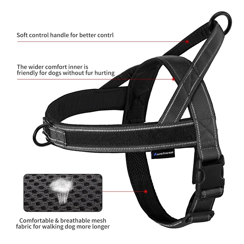 Annchwool No Pull Dog Harness with Soft Padded Handle,Reflective Strip