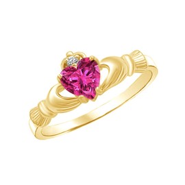 Jewel Zone US Heart Cut Simulated Ruby & Cubic Zirconia Claddagh Ring In 14k Yellow Gold Over Sterling Silver Jewelry Gift For Her Ring Size-7.5