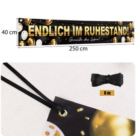 BETESSIN Retirement Decoration Black Gold - Finally Retirement Banner 250 x 40 cm - Retirement Gift Men Women - Hanging Decoration for Retirement Party - Pension Gift for Retirees and Retirees