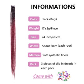 Dsoar Thin Dreadlock Extensions Clip In Dreads Handmade Dreads 3 Pieces Crochet Loc Extensions 24 Inches / 60 cm