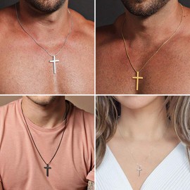 M MOOHAM Stainless Steel Cross Pendant Necklaces for Men Pendant Chain 22 Inch Black, Fathers Day Religious Gifts for Men Dad Husband Grandpa