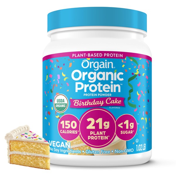 Orgain Organic Vegan Protein Powder, Birthday Cake - 21g Plant