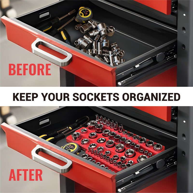 AIUITIO 6-Piece Magnetic Socket Organizer Set, Magnetic Socket Holder Includes
