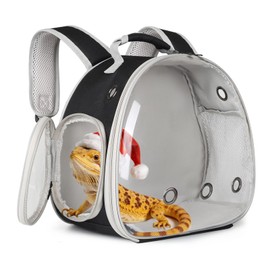Guinea Pig Backpack Carrier, Bearded Dragon Carrier Backpack with Clear Bubble Window,Small Animal Travel Backpack for Hedgehog Rat Parrot,Rabbit,Sugar Glider,Airline Approved(Black, Backpack)