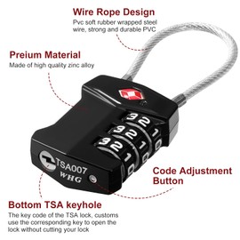 Blendura TSA Approved Luggage Locks, 2 Pack TSA Suitcase Locks, 3 Digit Combination Suitcase Padlocks, Flexible Combination Travel Padlock for Suitcases Luggage Case Bag Code Lock, Black