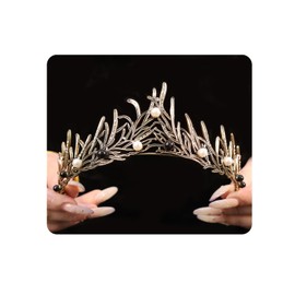 Yheahin Wedding Crystal Tiara for Women Elegant Bridal Pearl Rhinestone Crown Swan Queen Princess Costume Crown Star Crystal Headpiece Accessory for Cosplay Birthday Party (Pearl 1-black)