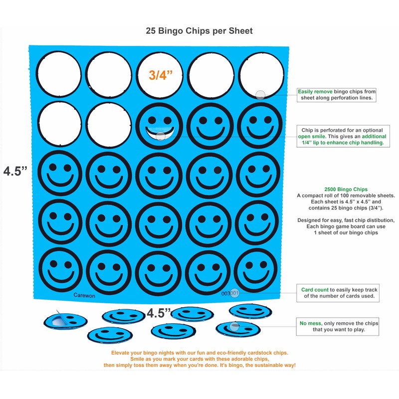 Carewon 2500 Bingo Chips, Blue (1 of 3 Colors), 3/4",