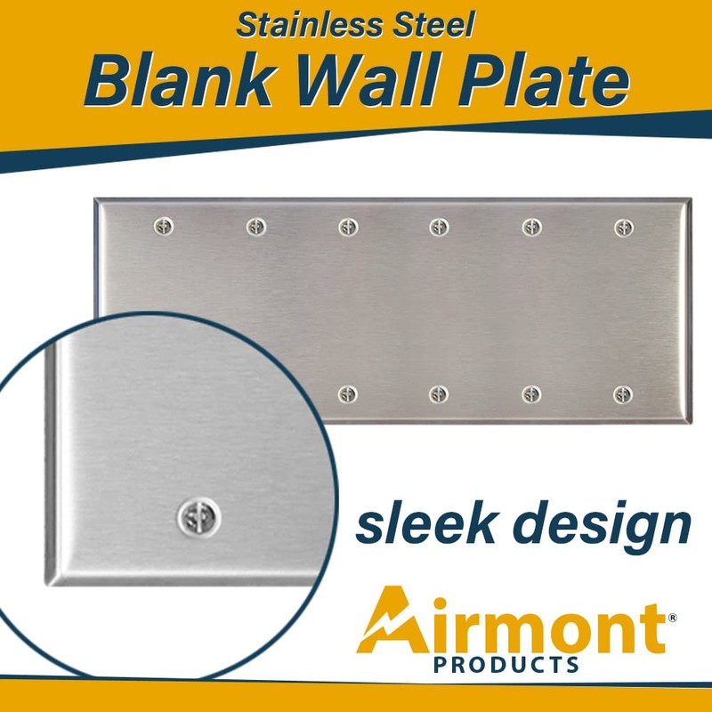 Airmont Products Stainless Steel Blank Wall Plates, 6 Gang Standard