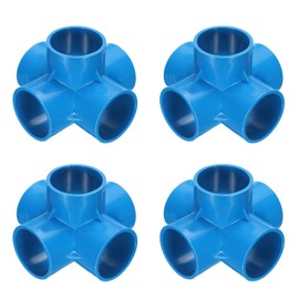 HARFINGTON 4pcs 5 Way PVC Pipe Fittings 1-1/2" Elbow Pipe Connector Furniture Build Grade 90 Degree Pipe Coupling Elbow Fittings for Plumbing Drain Water Build, Blue
