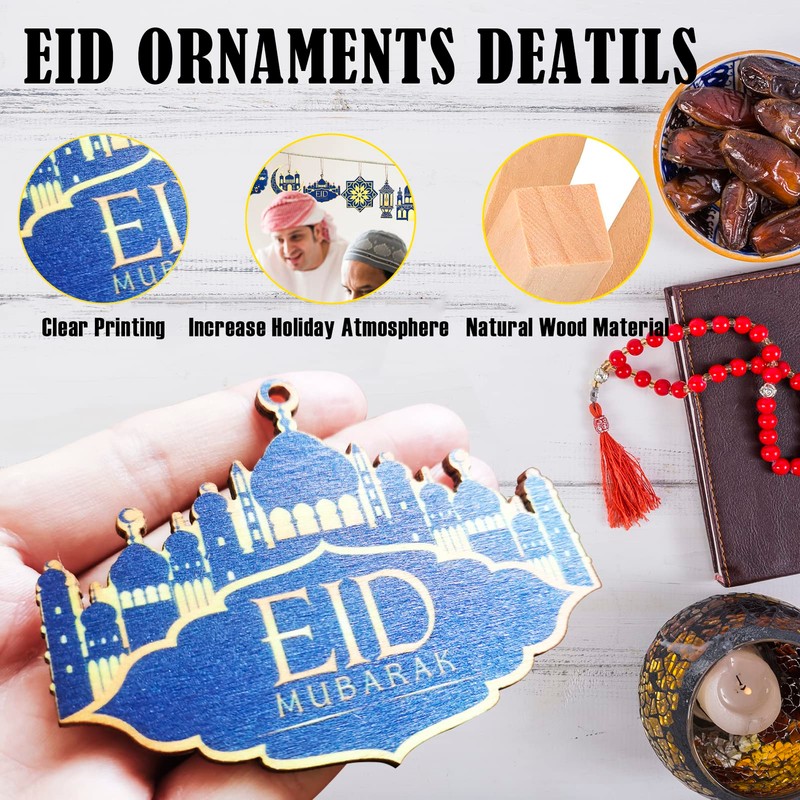 Ramadan Decorations, 20Pcs Wooden Pendant Eid Ramadan Decorations for Home,