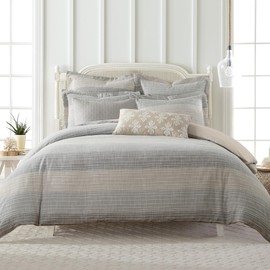 Levtex Home Sand Stripes Natural Twin/Twin XL Comforter Set (68x88in) with 1 Pillowcase (26x20in) - Woven Jacquard Stripe - Tan, Chambray, Blue - Cotton Twin Size Comforter Set - Soft, Pre-Washed