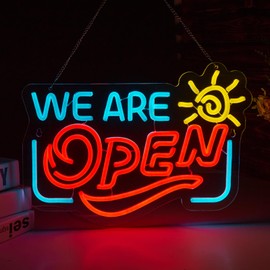 We Are Open Neon Sign Open Sign for Business Smart plug timer compatible USB-Powered Perfect for Business Storefront Window Glass Door Shop Store Florists Bar Salon Cafes Restaurant Pubs (16.1x11.7 Inches)