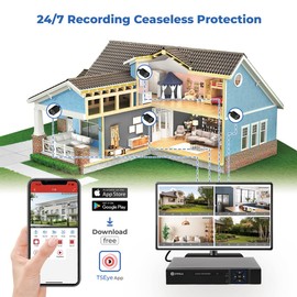 Zypola® 8 Channel 4 Camera Outdoor Wired CCTV System, 1080p Full HD, 130 ft Infrared Night Vision, WDR & DNR, H.265, Pre-Installed 1 TB HDD