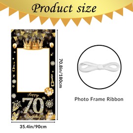 POPOYU 70th Birthday Decorations,Black Gold Birthday Banner Party Photo Booth Props,Giant Fabric 70th Birthday Party Photo Booth Frame,Funny Large Selfie Frame for Men Women Birthday Party Supplies