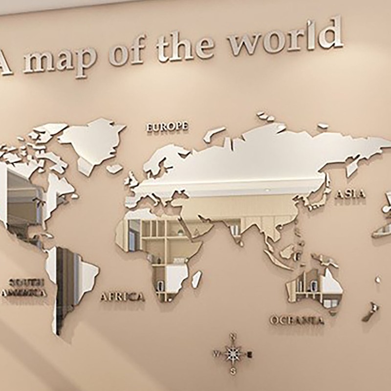 Acrylic Wall Stickers 3D World Map Wall Mirror Sticker for