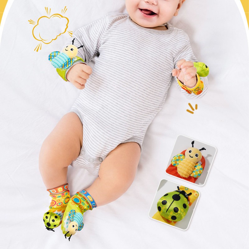 Baby Wrist Rattle Socks Set Soft Cute Cartoon Animal Hand