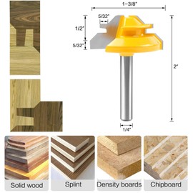 1/4 Inch Shank 45 Degree Lock Miter Router Bit, 1/2", 5/8", 3/4" Cutting Height Joint Router Bits with Heavy Auto Positioning Center Punch for Wooden Working (3)