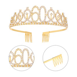 SUSSURRO "60 and Fabulous Sash and Rhinestone Tiara Set,60th Birthday Gifts Birthday Sash for Women Birthday Party Supplies( Gold)