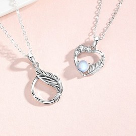 Nicoiro NSPN28 Pair Necklace, Wings, Moonlight, S925, Matching Couple, Sterling Silver