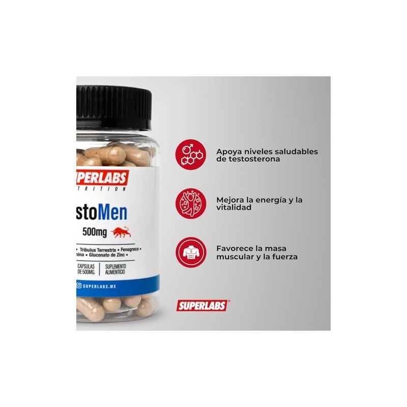 Superlabs Nutrition Testomen Suplemento Alimenticio Hombres 100 Natural Cápsulas 500