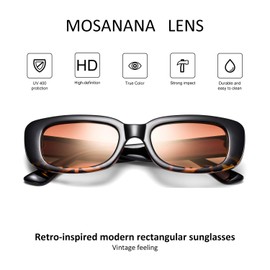 Rectangle Sunglasses for Women Tortoise Shell Trendy Retro Black Vintage Ladies Cool 70s Fashion 90s 80s Small Rectangular Chunky Funky Stylish Aesthetic Cute Skinny Shade Baddie 2021 Mosanana